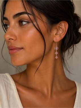 Aurora Pink Crystal Dangle Earrings - Gold Tone
